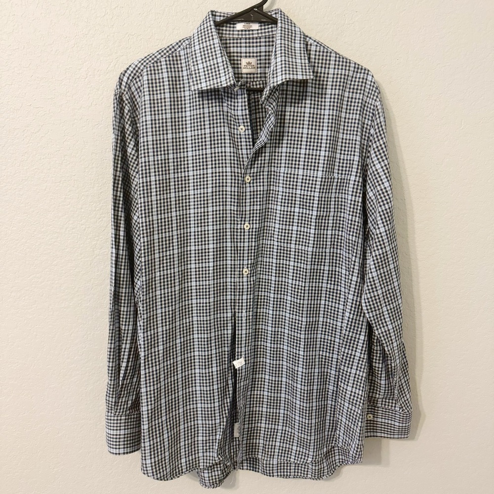 Peter Millar Plaid Long Sleeve‎ Navy Blue  StoneBriar  Golf Club Embroidered L